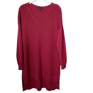 Eileen Fisher Zinia Tunic Sweater Garnet Red 100% Wool Knit Luxury Size Medium